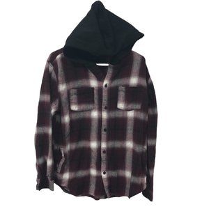 PacSun Unisex Plaid 4 Pocket Button Front Hooded‎ Shirt Purple Size L